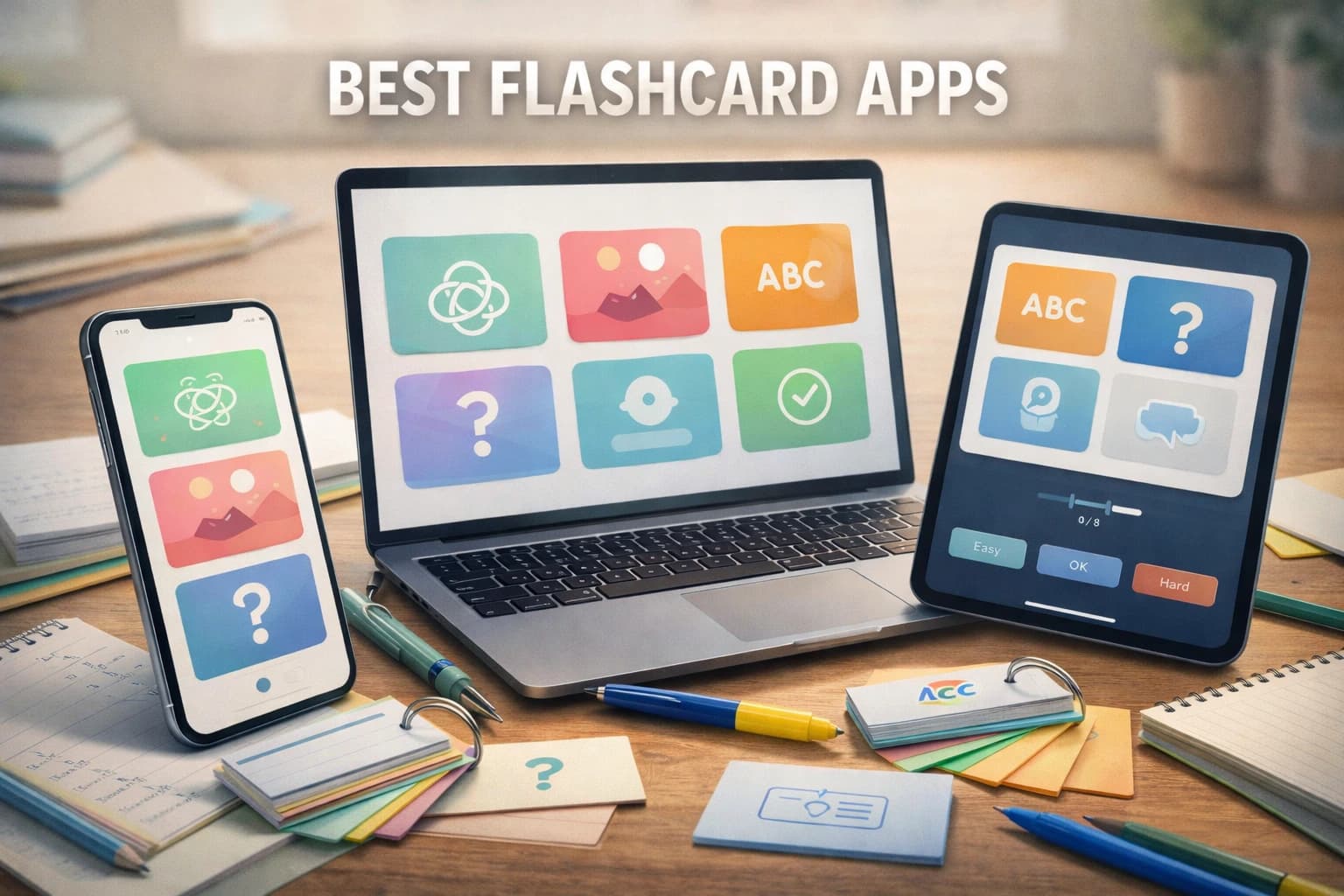 Stack of colorful AI-generated flashcards from a PDF upload — comparing the best flashcard apps for students in 2026